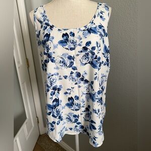 Faded Glory Women's Blue White Floral Sleeveless Blouse Top - Size L (12-14)